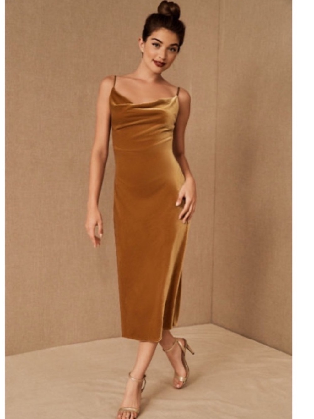 BHLDN Jenny Yoo Bentley Velvet Midi Dress in Marigold